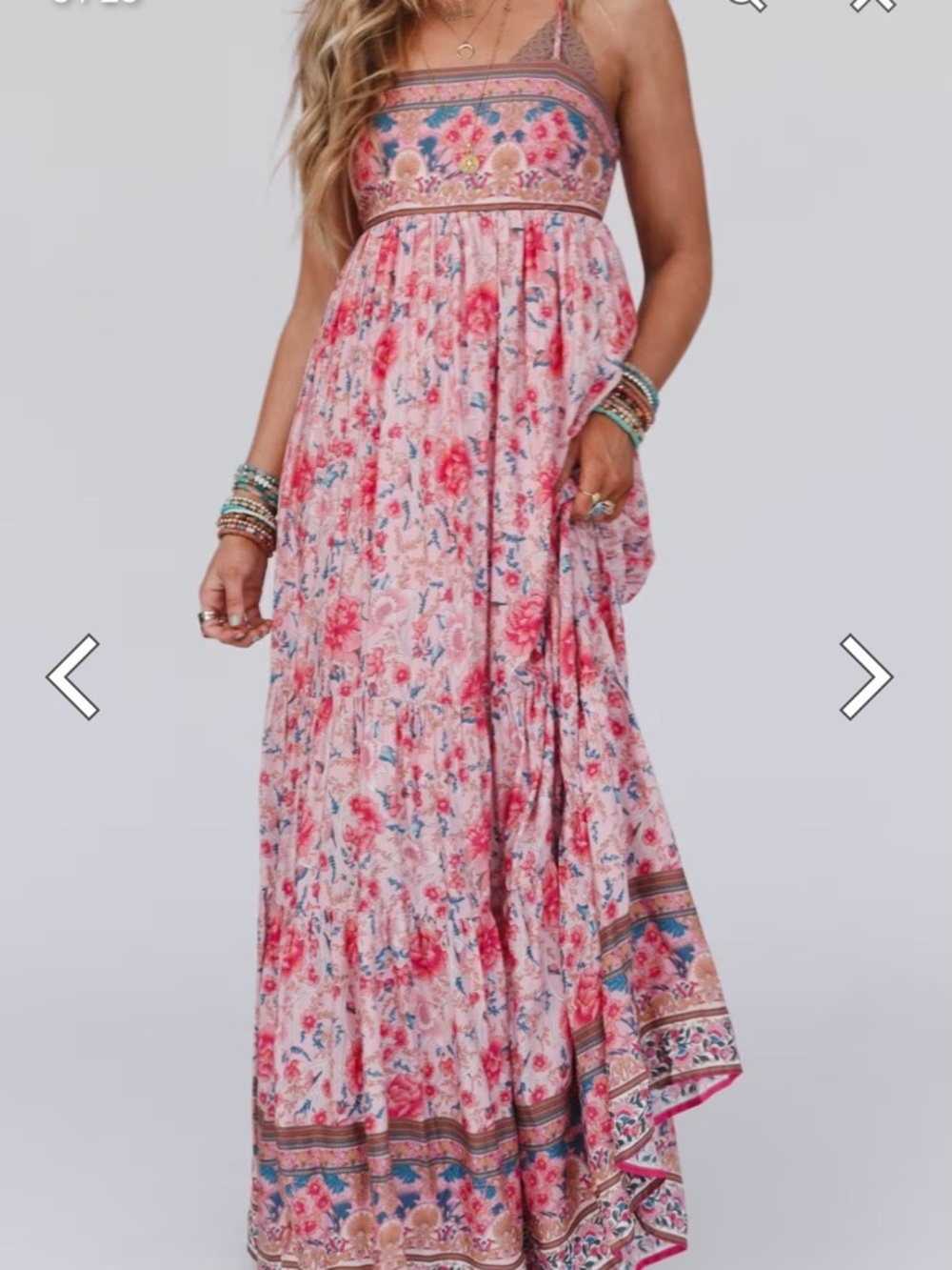 Three Bird Nest Pink Floral Strapless Boho Maxi Dress - Picture 3 of 10